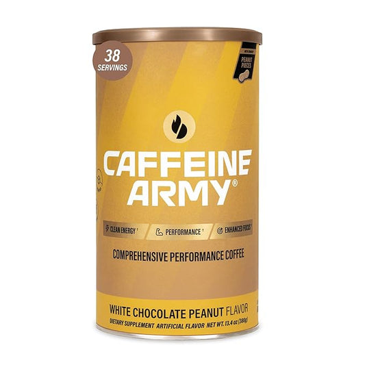 CAFFEINE ARMY White Chocolate Peanut | Comprehensive Functional Coffee with MCTs, CoQ10, Collagen and Adaptogens: Clean Energy + Supports Daily Attention, No Jitters or Crash (13.4 oz 38 Servings)