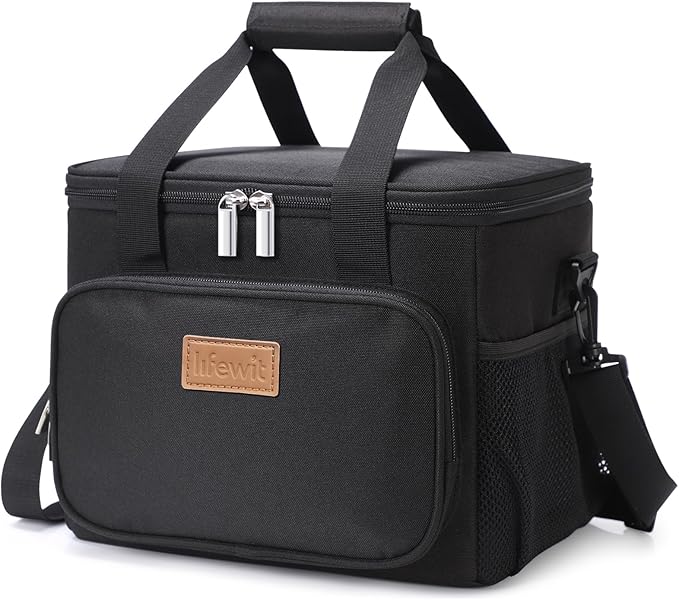 Lifewit Medium Lunch Bag Insulated Lunch Box Soft Cooler Cooling Tote for Adult Men Women, Black 12-Can (9L)