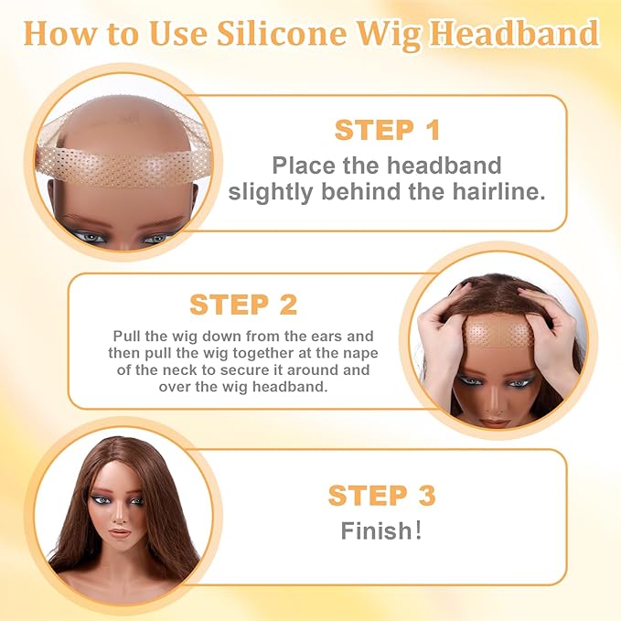 Adjustable Silicone Wig Headband Grip, 2 PCS Wig Grip Band Adjustable Elastic Fixed Non Slip Wig Straps Women Wig Bands Sweat-Proof Hold Wig Cap Hairband for Keeping Wig in Place(Black Beige)