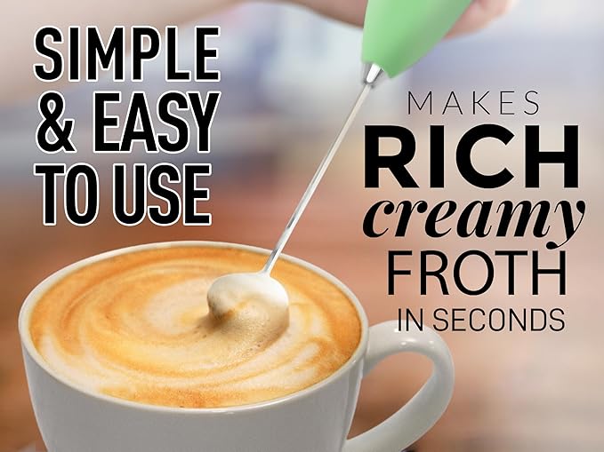 Zulay Kitchen Milk Frother Wand (2 Batteries Included) - Easy-Clean Drink Mixer - Electric Coffee Frother for Frappe, Matcha - Ocean Spray