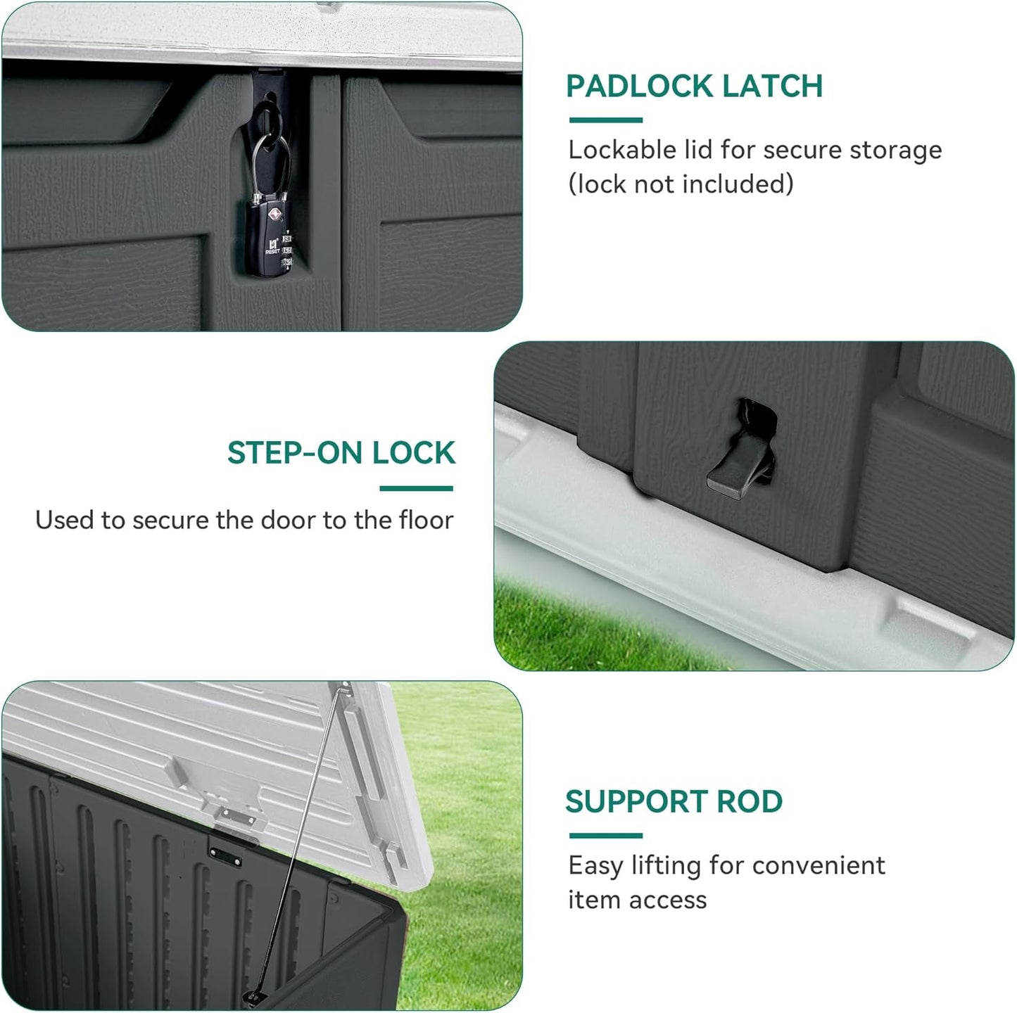 YITAHOME Extra Large Outdoor Horizontal Storage Shed, 4.5x4ft Resin Tool Sheds w/o Shelf, Easy to Assemble Waterproof Storage for Trash Cans, Garden Tools, Lawn Mower, Lockable, Dark Gray