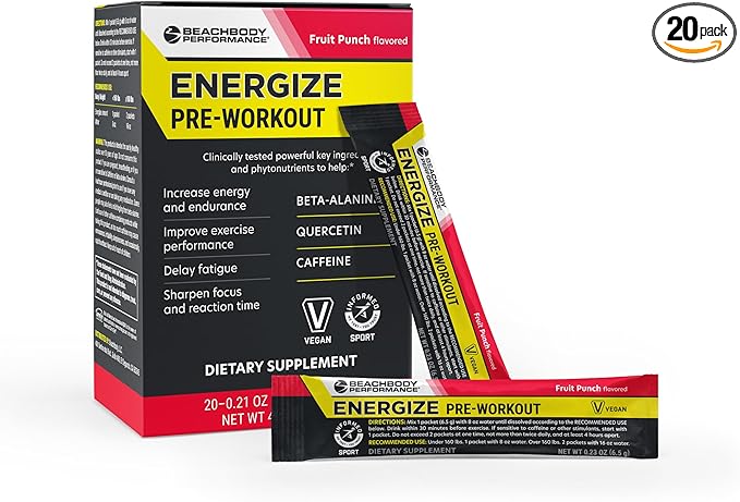 BODi Energize Pre Workout Powder - Beta-Alanine, Quercetin & Low-Dose Caffeine Formula for Enhanced Energy & Focus, Increase Energy & Endurance Supplement, Fruit Punch, 20 Sticks
