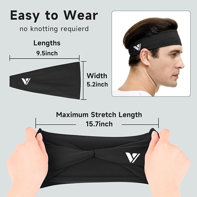 Vgogfly Sweat Headbands for Men, 8X More Effective Hyper-Absorbent Running Sweat Bands, One Size Fits All, Workout Sports Hairband for Gym, Ideal for All Sports, Outdoor Activities, and Hot Climates