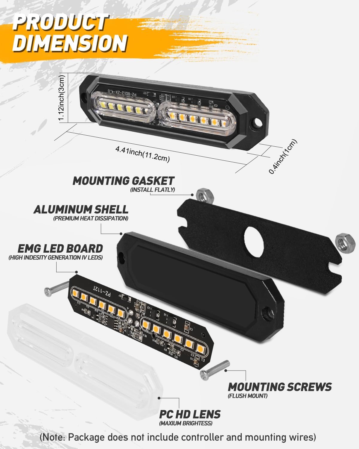 HLauto 1200T Emergency Strobe Grille Lights: 8pcs 12 LED Sync Feature Safety Warning Flashing Lights, Ultra Slim Surface Mount Hazard Caution Lights for Trucks, Vehicles, Car, ATV, UTV (Amber Blue)