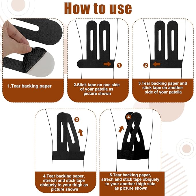 20 Pcs Kinesiology Tape for Knees, Black Athletic Tape, Waterproof & Breathable Kinesio Tape, Elastic Sports Tape for Knee Pain Relief, Kinesiology Tape Precut, Knee Tape, Muscle Tape for Knee Support