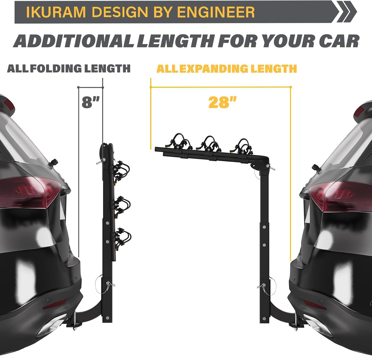 3 Bike Rack Bicycle Carrier Racks Hitch Mount Double Foldable Rack for Cars Truck SUV Fits 2" Hitch Receiver, Including Anti-Rattle Hitch Tightener