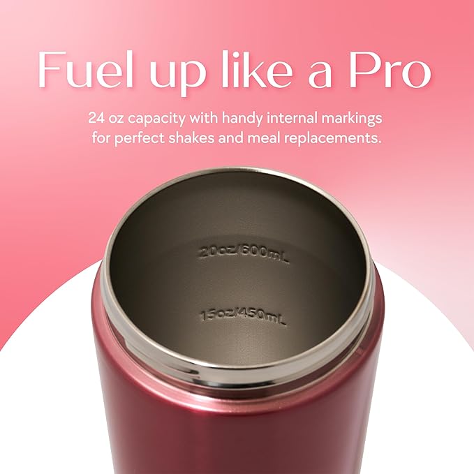 Paradise Shaker Bottle, 24 oz, Insulated Stainless Steel Protein Shaker, Smoothie and Pre Workout for Women, with Leakproof Twist-Off Chug Cap, Quiet Mixing, Pink Ombre, Pismo Sunset