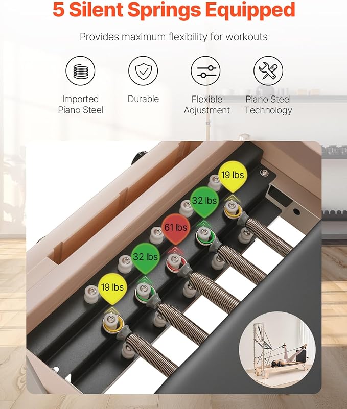 VEVOR Pilates Reformer Machine, Pilates Workout Equipment for Home Gym Studio Use, Pilates Bed with Dual Resistance- Spring & Cord, Reformer Set, Up to 400 LBS