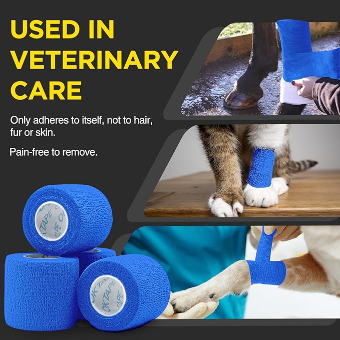 OK TAPE 12 Rolls Self Adhesive Bandage Wrap, Elastic Athletic Tape, Self Stick Bandage Tape, Vet Wrap, Medical Wrap for Wrist, Feet, 2" x 5 Yards - Blue