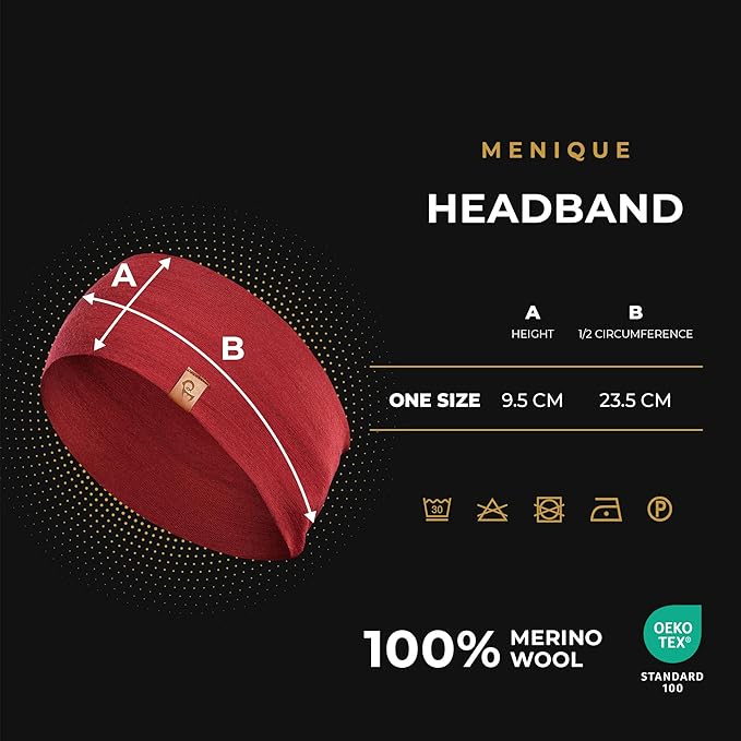 menique Dry Wide Sports Headbands for Women 100% Merino Wool Workout Accessories Wide Yoga Bandana or Scarf Multifunctional Breathable Sweatbands for Running, Cycling, Football, Fitness