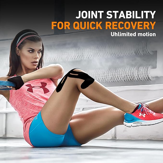 Kinesiology Tape for Knees Pre Cut, 12 PCS Upgrade KTQUICK Knee Tape For Knee Pain Relief Pre Cut, Original Cotton Knee Tape, Flexible & Durable Sports Tape for Support & Comfort During Workouts,Black