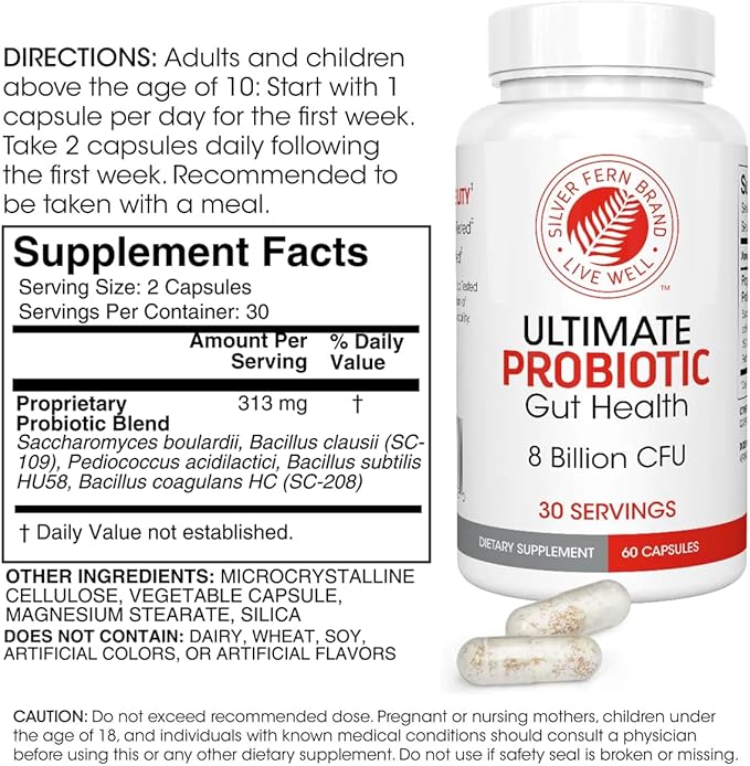 Silver Fern Brand Ultimate Probiotic 4-Pack β Probiotics for Women & Men β 8 Billion CFU Spore-Forming Gut Health Supplement β DNA Verified, Probiotic, Shelf-Stable, High Survivability β 240 Capsules