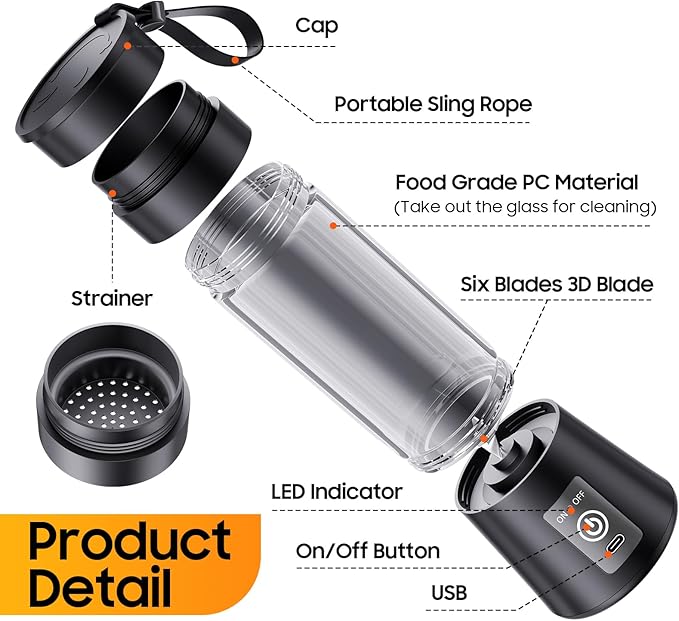 Portable Personal Size Mini Blender - 2025 Upgraded Cordless Blender for Smoothies & Shakes, Type-C Rechargeable, 380Ml Traveling BAP Free Juicer Cup for Sports/Travel/Home, 20000Rpm/Min Speed