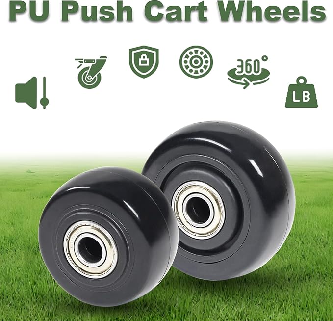 4Pcs 3 Inch Push Cart Wheels PU Caster Wheel Transport Rolling, Cargo Elevator Front Wheels, Compatible for KW181 Wheels, Platform Trucks, Grill 3" x 1.25" Wheels 3/8" axle