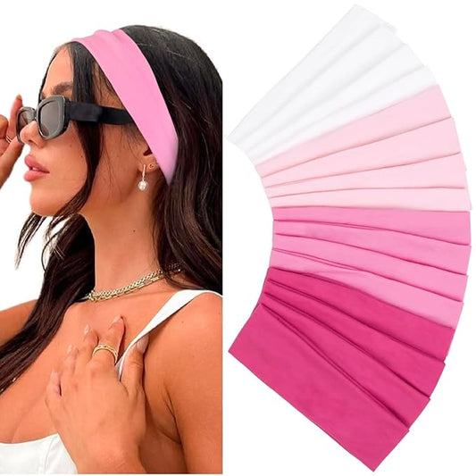 Pink Headbands for Women 16 Pack Elastic Hair Bands for Women' Hair Non Slip Soft Cloth Fabric Trendy Head Bands, White & Pink