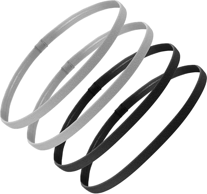 Sumind 4 Pieces Thick Non-Slip Elastic Sport Headbands Football Hair Headbands for Women and Men (Black, Gray