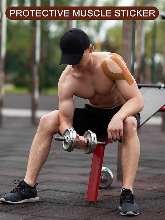 Kinesiology Tape Precut, Lychee Elastic Cotton Athletic Tape for Joint Support and Muscle Pain Relief Waterproof Breathable (Beige,4 Rolls)