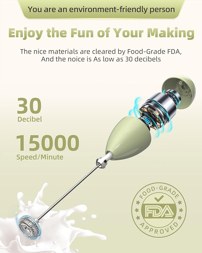 Milk Frother Handheld with Case,USB C Rechargeable Frother Wand for Coffee, Portable Electric Whisk with Stand,Waterproof Hand Drink Mixer Travel for Lattes, Cappuccino, Matcha, Egg (Olive Green)