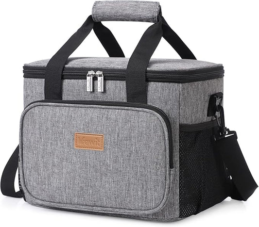 Lifewit Large Lunch Bag Insulated Lunch Box Soft Cooler Cooling Tote for Adult Men Women, Gray 24-Can (15L)