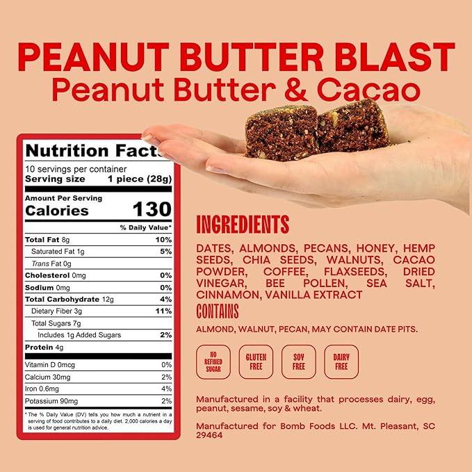 The Bomb Co. Blender Bomb, Peanut Butter Blast, Superfood Smoothie Mix with Chia Seeds, Hemp Seeds, Peanuts, & Amino Acids for Antioxidants, Gluten Free, High Fiber, 10 Servings