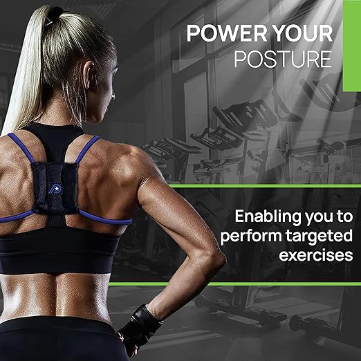 PRIMEKINETIX PostureMedic Dynamic Posture Brace for Neck and Back Support -For Enhanced Shoulder Alignment, Posture Improvement & Stretching- M(Blue)