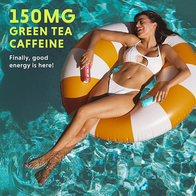 GORGIE Original Variety, Sugar-Free Natural Energy Drink Sparkling, Healthy Energy Drinks - Green Tea, Biotin, B Vitamins -150mg Caffeine, Vegan, & Low Calorie (Pack of 12)