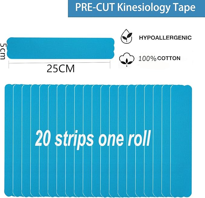 Kinesiology Tape Pro Athletic Sports (3 Rolls,60 Precut Strips) Waterproof Breathable Latex Free Tape for Ankle Wrists Knees Elastic Running Tennis Swimming Football Sports Activities Tapes(Blue)