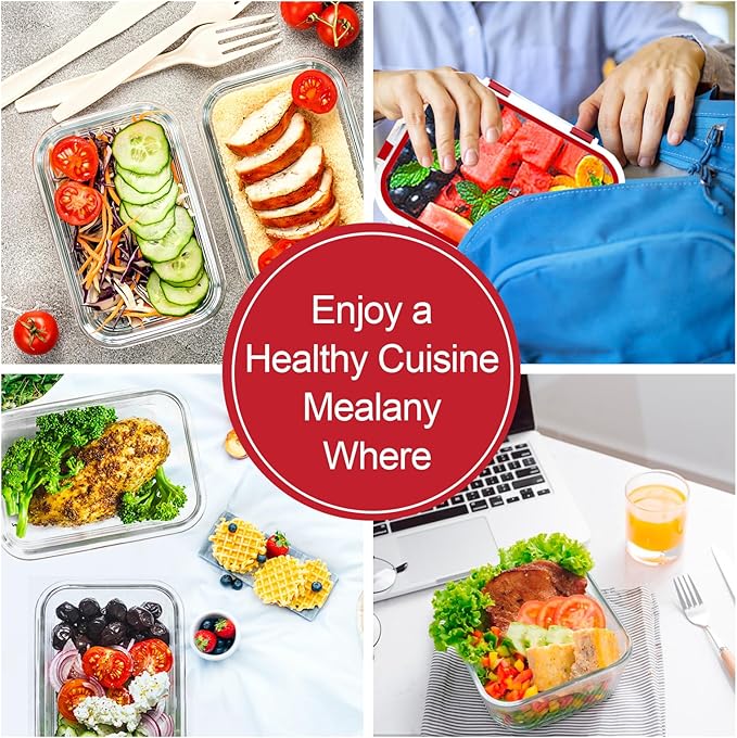 VERONES 10Pack Glass Meal Prep Containers, Airtight Glass Lunch Containers,Stackable Glass Food Storage Containers Set with Lids,Exclusive of BPA, for Microwave,Oven, Freezer&Dishwasher Friendly,Red