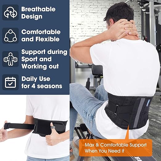 Lower Back Brace for Pain Relief, Back Brace Back Support Belt, Flexible Lumbar Support, Back Support Brace for Lifting at Work, Scoliosis Pain Relief Brace (Black,2XL Fits 37.5”-47” Belly Waist)