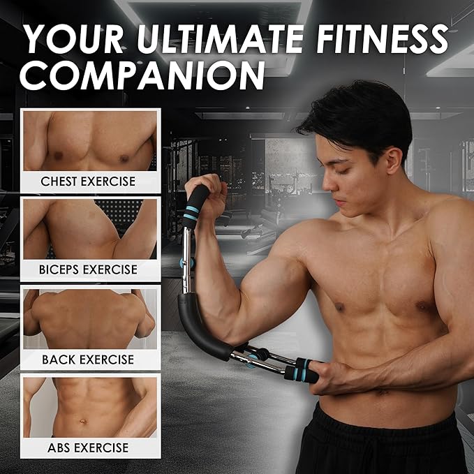 Twister Arm Exerciser, 40-130lbs Adjustable Power Twister Bar with 2 Springs & Training Poster, Upper Body Home Workout Equipment for Men & Women, Detachable Chest Exerciser