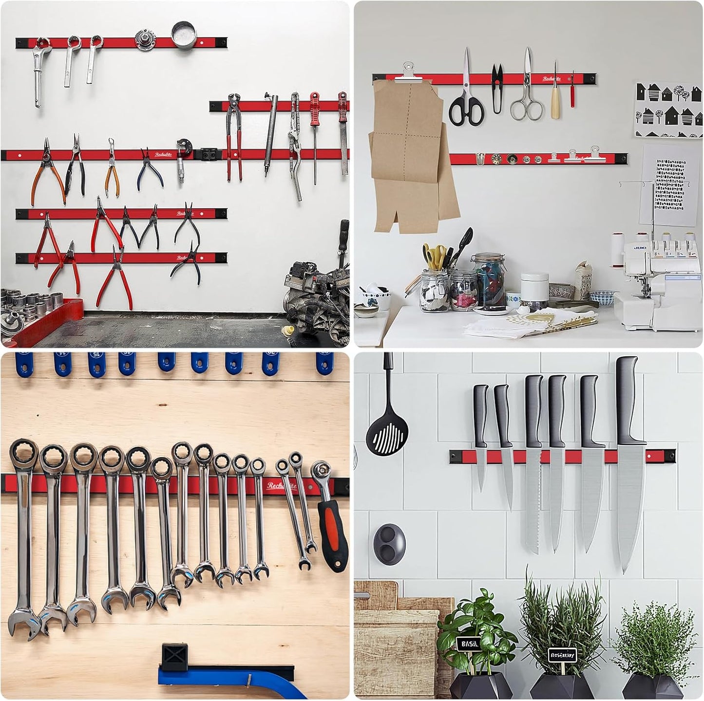 6 Pieces 12" Magnetic Tool Holder Strip, Red Magnet Bar, Metal Tool Organizer Rack for Garage Organization, Easy To Install in Workshop, Mounting Screws Included