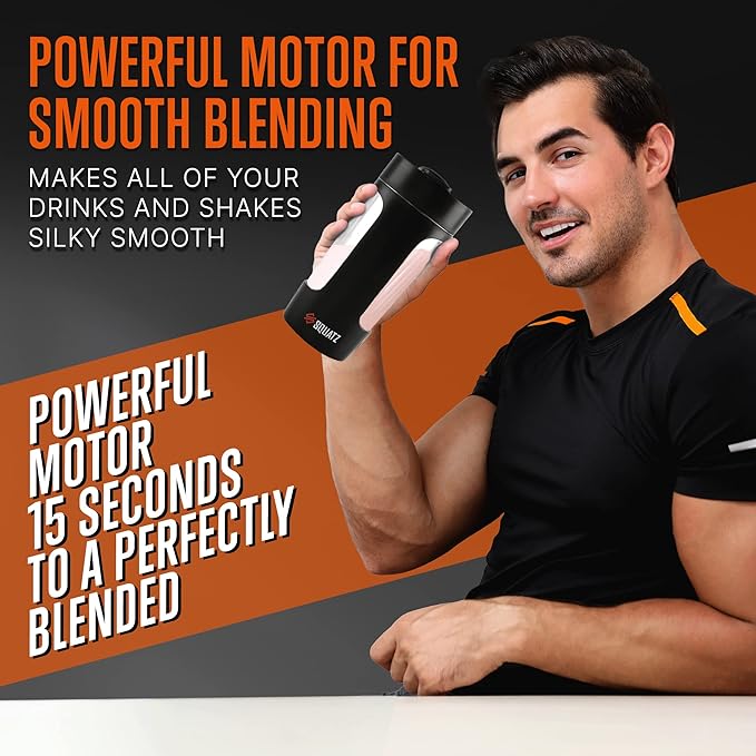 SQUATZ 22 Oz Electric Shaker Bottle - Rechargeable Automatic Protein Shake Blender Flask, Leak-proof & Easy to Clean, Smooth Drink in 15 Seconds, Ideal for Gym Shakes, Coffee, Milkshakes (Black)