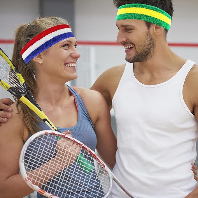 4 Pack Sweatbands Sports Headband for Men and Women, Moisture Wicking Athletic Workout Headband for Running, Tennis, Basketball, Yoga, Gym Stretchy Unisex Sweatband