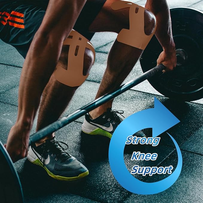 IEADEN Precut Kinesiology Tape for Knees, 10 Pcs - Knee Support & Stability, Knee Pain Relief Athletic Tape - Waterproof & Elastic, Breathable Hypoallergenic Latex-Free Tape, Beige