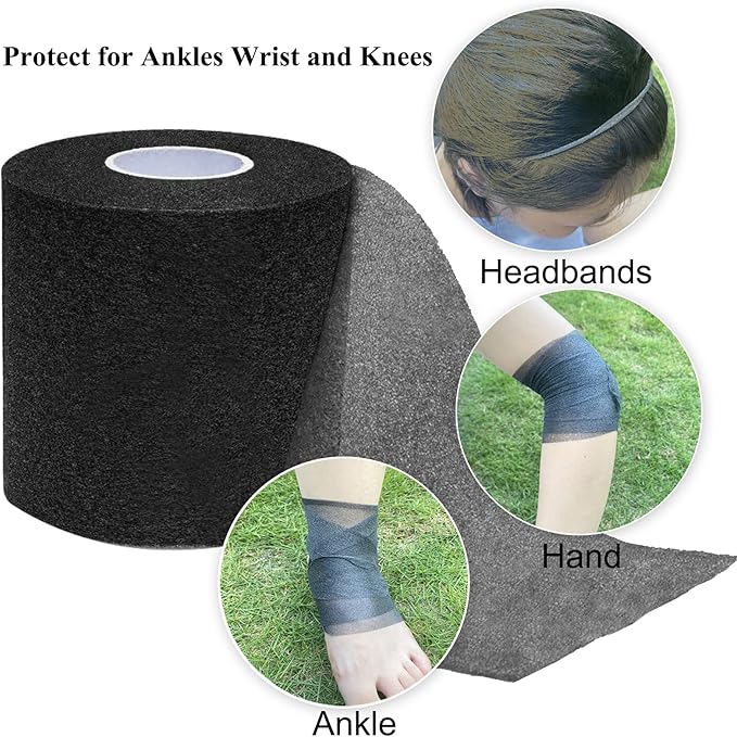 Pre Wrap Tape Athletic,3 Rolls X 22 Yards Black Prewrap Headbands for Hair,Foam Underwrap Sports Wrap