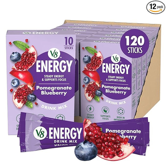 V8 Energy Pomegranate Blueberry Energy Drink Powder, .10 oz Packet (120 Count)