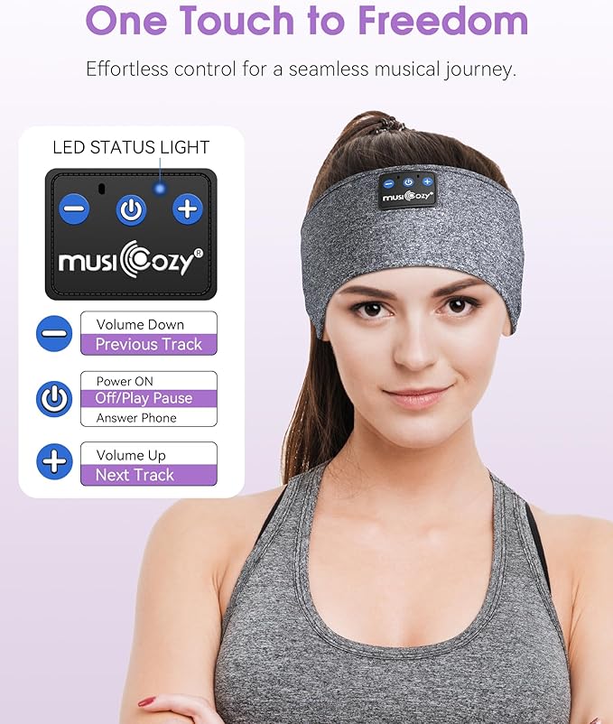 MUSICOZY Sleep Headphones Bluetooth Headband, 14 Hours Playtime, Sports Sweat Resistant with Hi-Fi Stereo for Workout Running