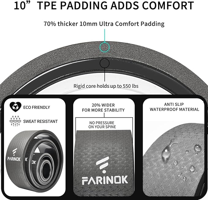 Yoga Wheel for Back Pain Relief, Back Roller Wheel with Extra Cushion, Wider & Thickest Foam, Stretches and Strengthens Core Muscles