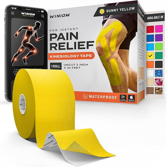 Kinesiology Tape-Incredible Support for Athletic Sports and Recovery + Free Taping Guide-Uncut 2 inch 32 feet Roll (Sunny Yellow + Free Taping Guide, Pack of 1)