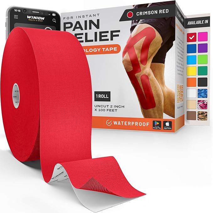Kinesiology Tape-Incredible Support for Athletic Sports and Recovery + Free Taping Guide-Uncut 2 inch 100 feet Roll (Crimson Red + Free Taping Guide, Pack of 1)