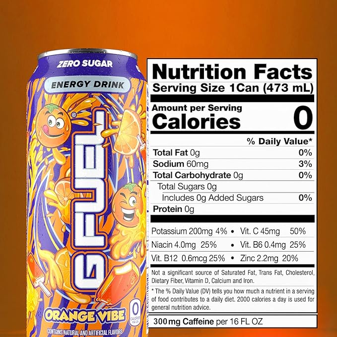 G Fuel Energy Drink, Orange Creamsicle, Sugar Free Beverage with 300mg Caffeine, Daily Energy Boost with Focus Amino, Vitamin + Antioxidants, 16 oz Cans (Orange Vibe, 12-Pack)