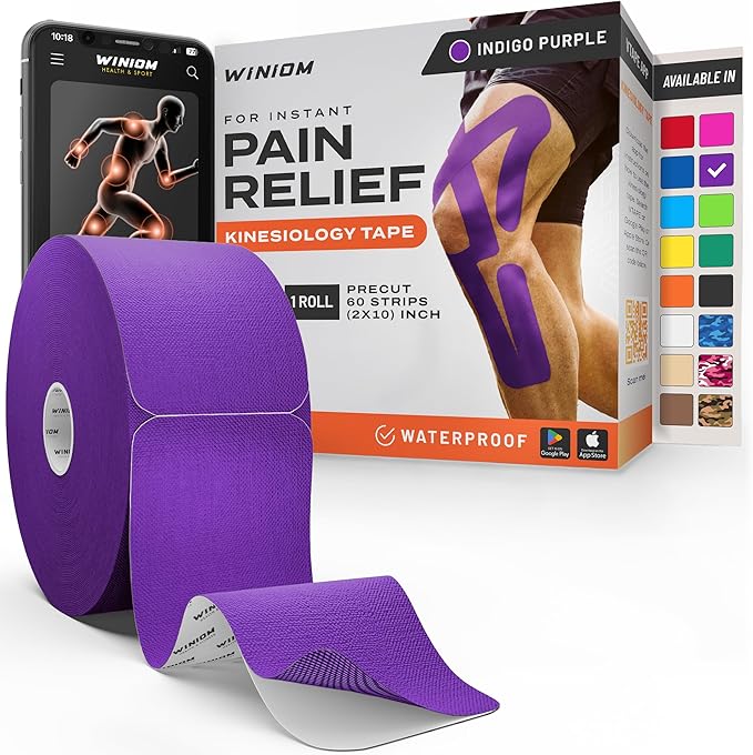 Kinesiology Tape-Incredible Support for Athletic Sports and Recovery + Free Taping Guide - Pre-Cut 2 inch 50 feet (Indigo Purple + Free Taping Guide, 1 Pack)
