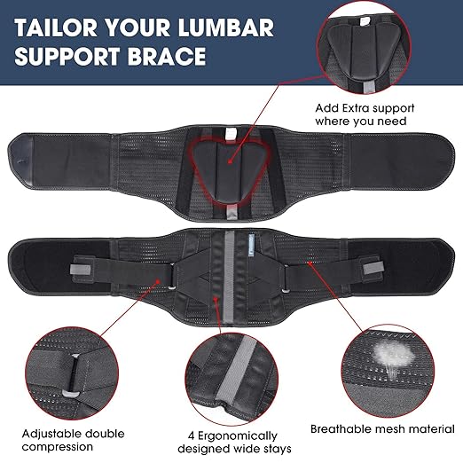 Lower Back Brace for Pain Relief, Back Brace Back Support Belt, Flexible Lumbar Support, Back Support Brace for Lifting at Work, Scoliosis Pain Relief Brace (Black,2XL Fits 37.5”-47” Belly Waist)