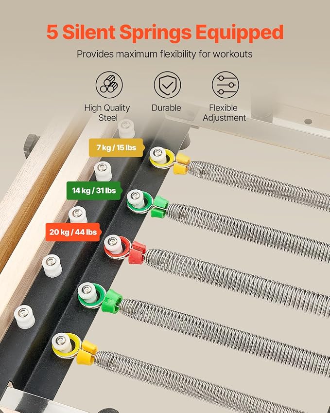 VEVOR Pilates Reformer Machine, Pilates Workout Equipment for Home Gym Studio Use, Pilates Bed with Dual Resistance- Spring & Cord, Reformer Set, Up to 400 LBS