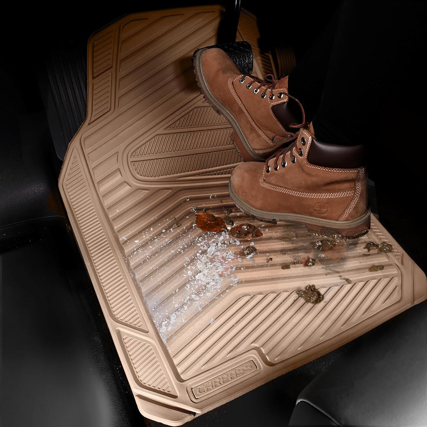 CAR PASS Rubber Car Mats,Car Floor Mats All Weather Car Mat Full Set 3 Piece Tan Waterproof Automotive Floor Mat Trim to Fit for Cars Sedan SUVs Small Trucks Heavy Duty Anti-Slip Easy Clean, All Beige