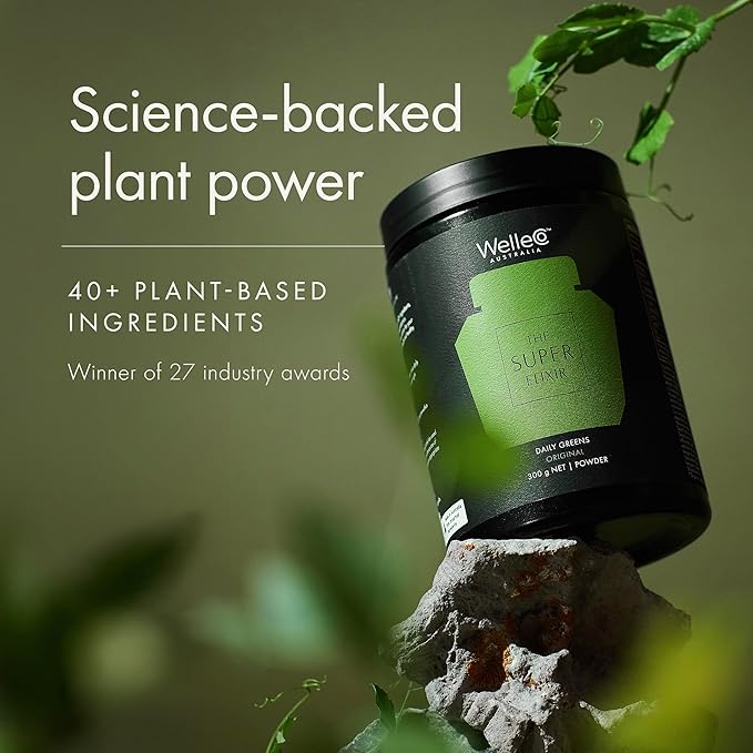 WelleCo The Super Elixir Daily Greens Powder, Probiotic Drink Mix with Whole Foods, Gluten Free, Vegan Gut Health Powder, Energy, Immunity, Healthy Skin, Hair & Nails (300g, Pineapple & Lime Jar)