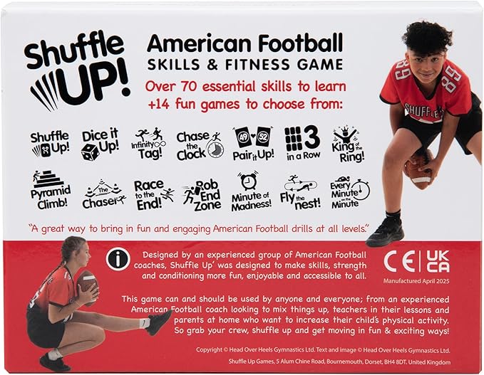 Shuffle Up American Football Card Game โ Kids Outdoor Garden Games with 70+ Fun & Active Fitness Workout Cards, American Football Gifts for Boys & Girls, Fun Family Games