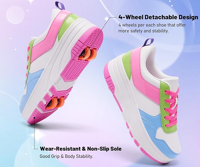 Roller Skate Shoes for Kids Girls Boys Detachable Wheeled Fashion Sneakers