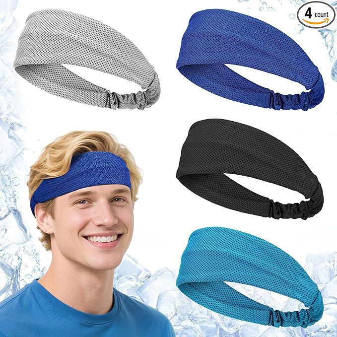 Cooling Headbands for Men Women - 4Pcs Highly Elastic Quick Chilly Workout Sweat Band, Comfortable Moisture Wicking Hairband