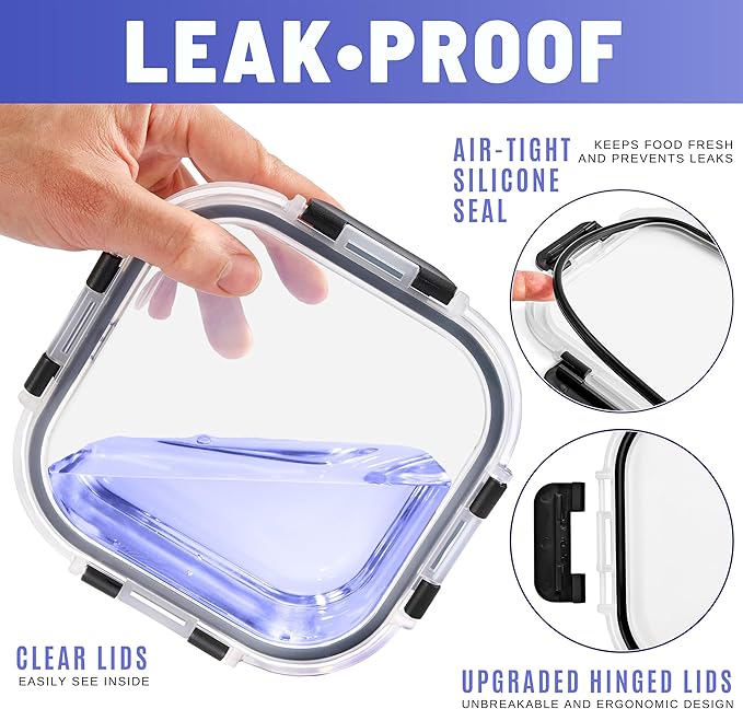 Sorbus Glass Meal Prep Containers, Dishwasher and Oven Safe Reusable Meal Prep Containers, Freezer Safe Glass Food Storage Containers with Airtight Lids